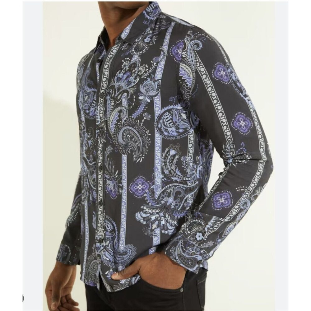 Guess Men’s Eco Paisley Slim Fit Shirt Long Sleeve Size XL
